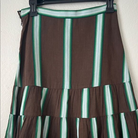 Annelore Striped Brown and Green Tiered  Peasant Low Waist Skirt in Size 2 - Picture 5 of 13